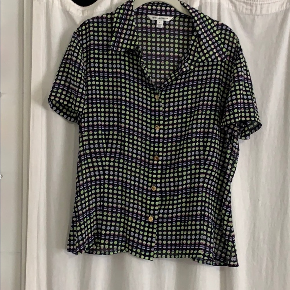 St. John black with dots button down blouse